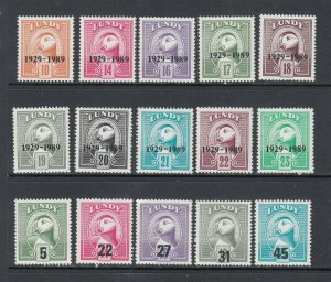 LUNDY #275-289 Regular PUFFIN Issue (Mint NEVER HINGED)