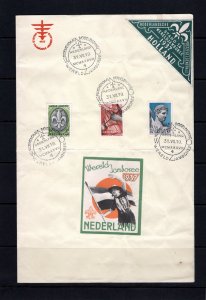 Netherlands 1937 Sc 206-8 FD with Jamboree seal on paper 2