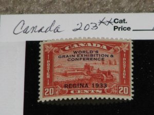 CANADA-WORLD`S GRAIN EXHIBITION & CONFERENCE, SCOTT# 203, MNH