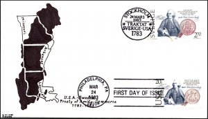 Scott 2036 20 Cents US Sweden Treaty Kribbs Kover Joint Issue Hand Painted FDC