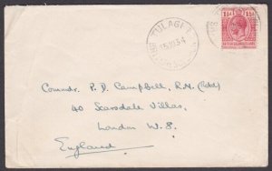 SOLOMON IS 1934 GV 1½d on commercial cover to UK - TULAGI cds...............V282