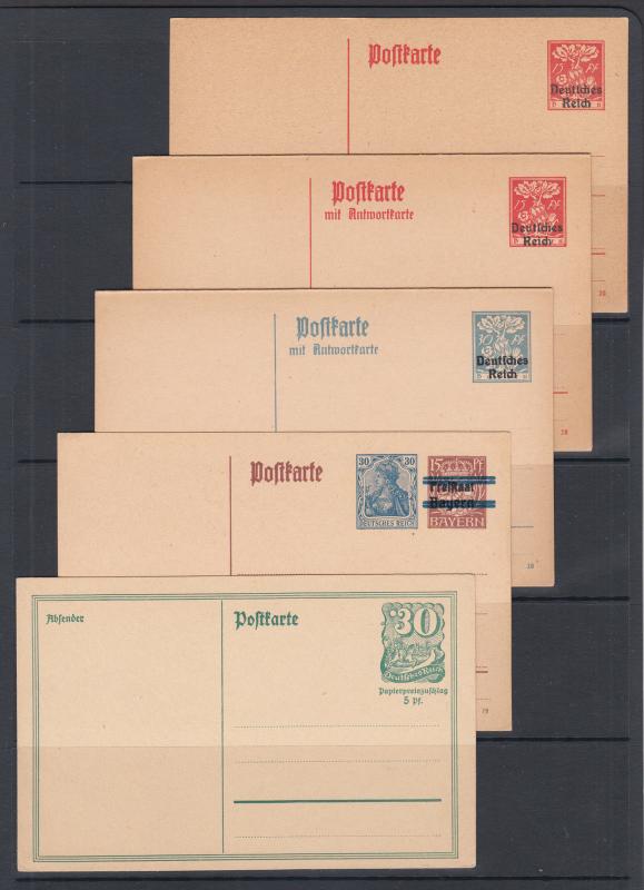 Germany Mi P125/P1401 unused. 1920-21 Postal cards, 5 different, sound, F-VF