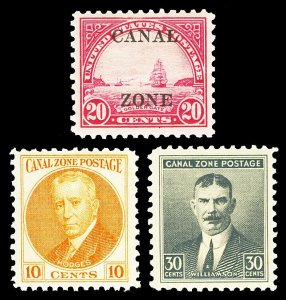 United States Canal Zone Scott 92, 108, 113 All Mint VF H or NH