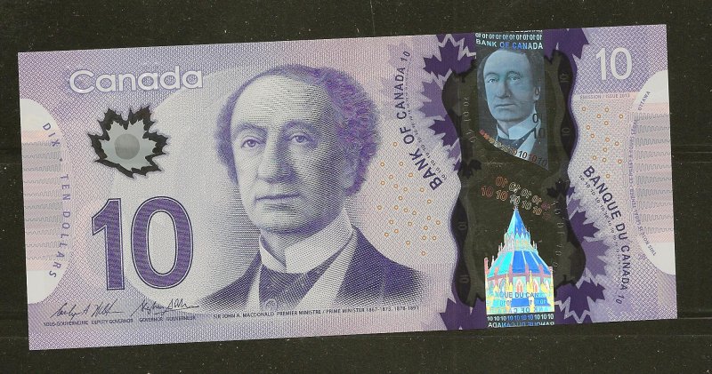 Canada Issued 2013 Circulated $10.00 Polymer Banknote FTR7600763 FP 26 BP 26