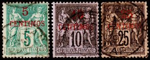 French Morocco Scott 2-3, 5 (1891-99) Used G-F, CV $35.50 C