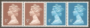 GREAT BRITAIN Sc# MH55b MNH FVF Coil Strip of 4 QEII