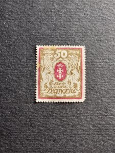 Danzig Gdansk 50 Mark Red Gold 1922 Free City Danzig German Stamp Rare SG94a