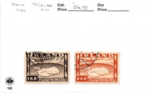 Iceland, Postage Stamp, #C19-C20 Used, 1934 Airplane, Air Post (AB)