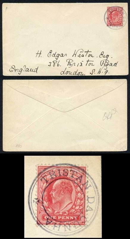 TRISTAN DA CUNHA SGC3 GB KEVII 1d on a Weston cover Superb type III pmk Cat 300