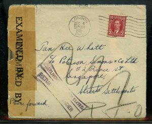 RARE  Mail Service Suspended to STRAITS SETTLEMENTS censor 41 Issue cover Canada