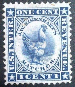 Scott#RO80c - 1c Blue - Pink Paper - Thin - J.W.Eisenhart's Matches