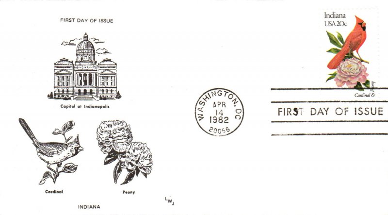 #1966 Indiana Birds - Flowers LWJ FDC