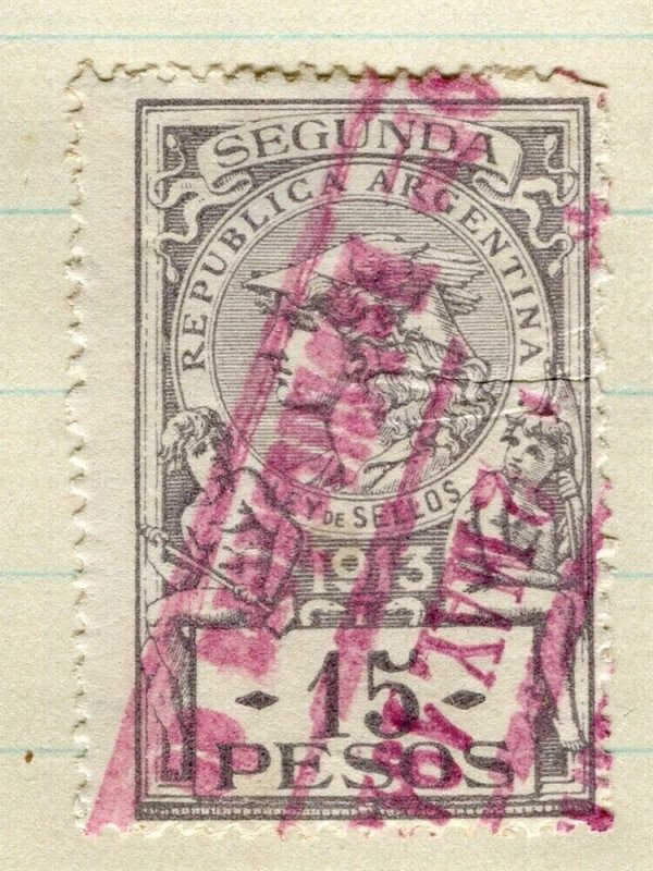 ARGENTINA; 1900s early Lev de Sellos Stamp Duty Revenue fine used 15P. value