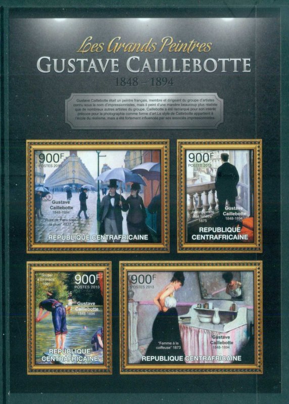 Central African Republic 2013 Art, Painting, Gustave Caillebotte MS MUH CA13123a
