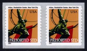 US #3770 Atlas Statue at Rockefeller Center-MNH pair (0.50)