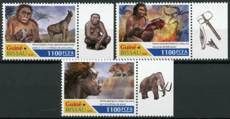 Guinea-Bissau Stamps 2020 MNH Prehistoric Humans Animals Neanderthals 3v Set 