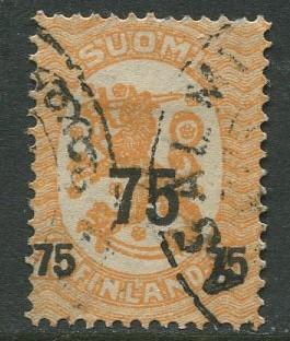 Finland - Scott 122 - Arms of Republic Overprint -1919- Used - Single 75p Stamp