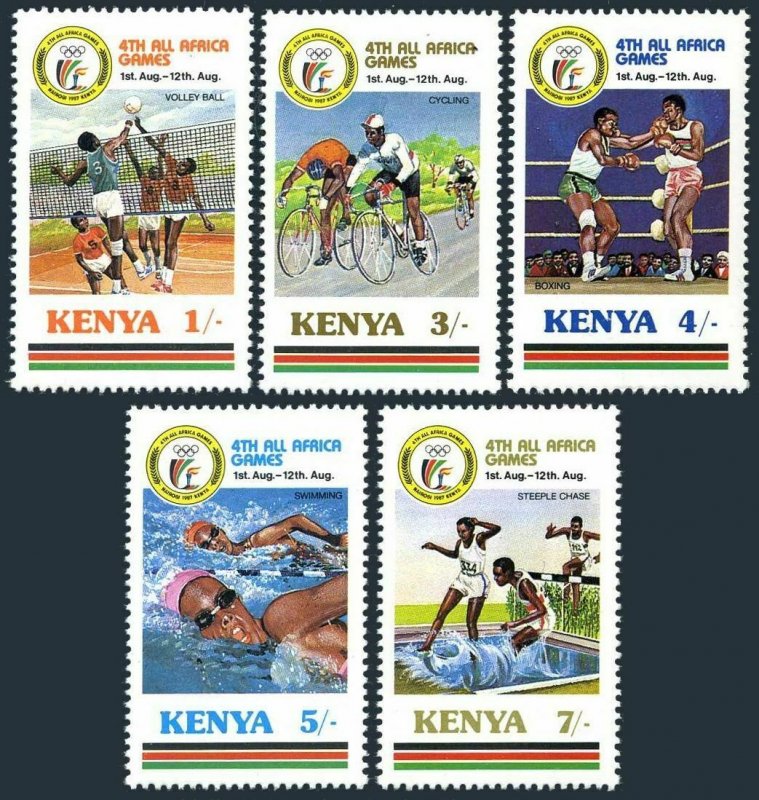 Kenya 414-418,419,MNH.Michel 404-408,Bl.32 4th All Africa Games,1987.Volleyball,