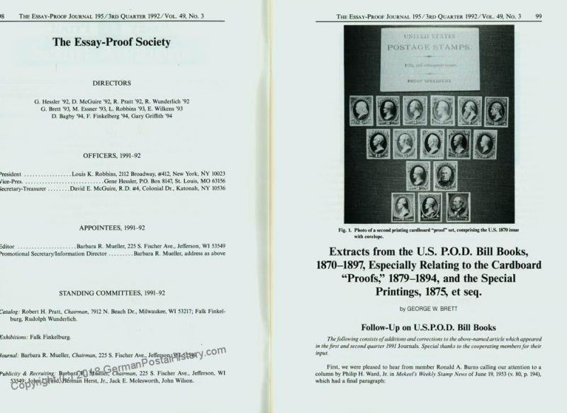 Essay-Proof Journal No193 USPOD 1870-97 Columbians 44686