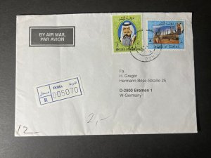 1980s Registered State of Qatar Airmail Cover Doha to Bremen Germany