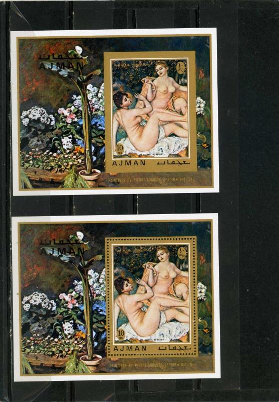 AJMAN 1971 Mi#Bl.278A,B PAINTINGS BY RENOIR/NUDES 2 S/S PERF. & IMPERF. MNH