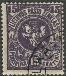 LITHUANIA  #31 ,USED ON 102 CARD - 1919 - LITH011