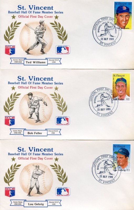 ST. VINCENT 1982 BASEBALL HALL OF FAME MEMBER SERIES SET OF TWELVE ON FDCs