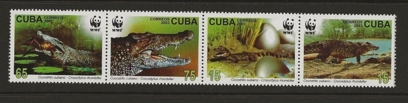 Thematic stamps Crocodiles WWF Carribean strip of 4 MNH