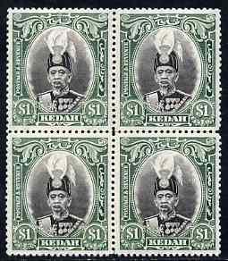 Malaya - Kedah 1937 Sultan $1 block of 4 superb unmounted...