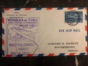 1931 Nuevitas Cuba Airmail first flight cover FFC to Miami Fl USa FAM 5