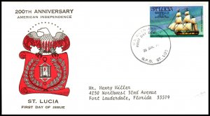 St Lucia 381 Ship US Bicentennial Typed FDC