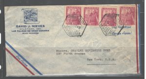 SPAIN,COVER FROM Las Palmas de Gran Canaria TO New York, USA, 1949(??)