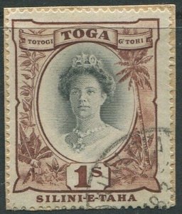 Tonga 1922 SG63 1/- Queen Salote on piece FU