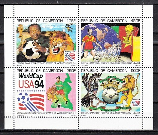 Cameroun, Scott cat. 893a. USA World Cup Soccer sheet. ^