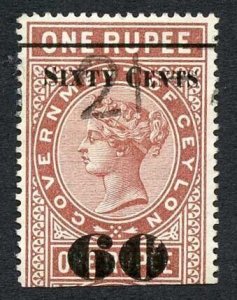 Ceylon Telegraph SGT75 60c on 1r red-brown Type 70 Variety Cloven 0