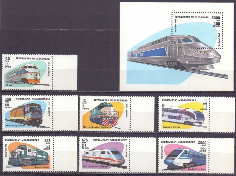 Madagascar. 1993. 1562-68, bl238. The trains. MNH.