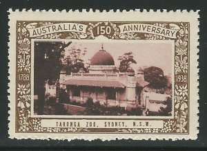 Taronga Zoo, Sydney, N.S.W., Australia, 1938 Poster Stamp, Cinderella Label 