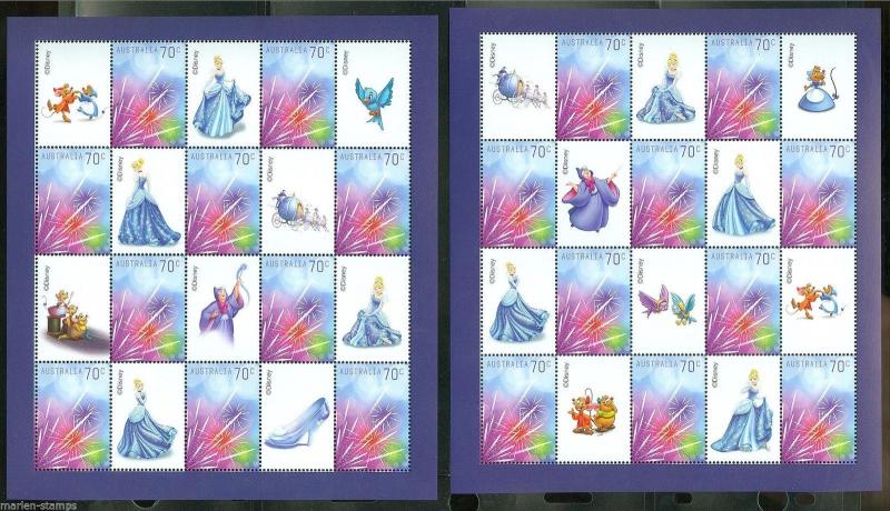 AUSTRALIA 2015 SET OF TWO DISNEY CINDERELLA  SHEETS IN FOLDER MINT NH