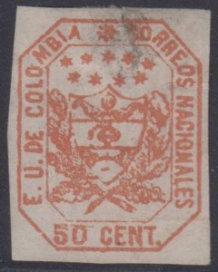 COLOMBIA 1863 Sc 26a ERROR TRANSFER OF 50c IN STONE OF 20c FORGERY (CV$18,500) 