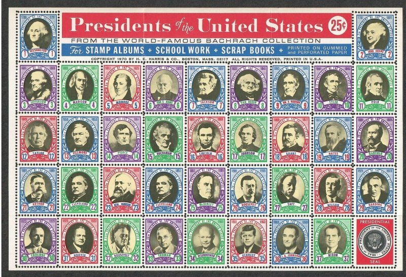 Full Sheet of Labels of the First 37 USA Presidents - I Combine S/H