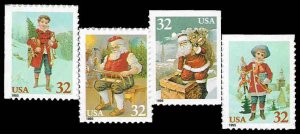 PCBstamps  US #3008-3011 Bk Sgls $1.28(4x32c)Christmas, Santa/Child, MNH, (26)