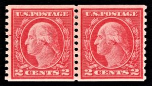 US 455 MNH VF 2 Cent Washington Coil Pair Type III Carmine Perf. 10 CV $42.50