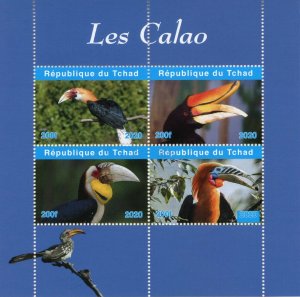 Chad Birds on Stamps 2020 CTO Hornbills Hornbill 4v M/S 