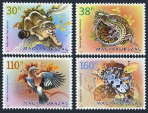 Hungary 3799-3802,MNH. Fauna 2002.Wildcat,Wall lizard,Jay,Longicorn.