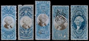 United States Scott R112-R113, R115, R118, R120 (1871) Used F, CV $105.40 D