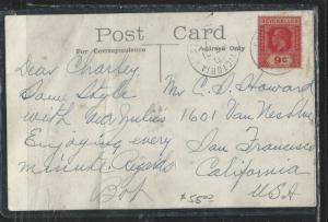 SEYCHELLES (P1210B) 1931  PPC KGV 9C  VICTORIA  TO USA