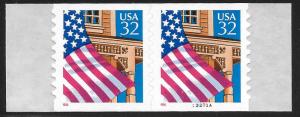 Sc 2915A  32¢ Flag Over Porch Plate # Pair, MNH