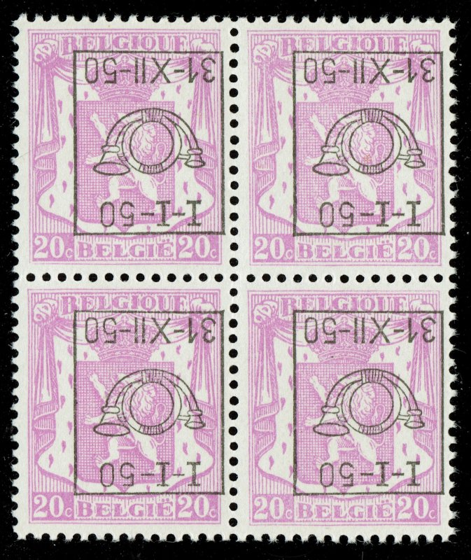 [sto720] BELGIUM 1950 #PRE601-Cu block of 4 MNH VARIETY cv:€340/$395 PRECANCEL