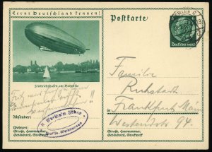 Germany Berlin to Frankfurt Graf Zeppelin Stationery Card 6pf Postage 1933