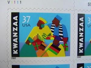 U.S.# 3673-MINT/NEVER HINGED-- PANE OF 20---KWANZAA---2002